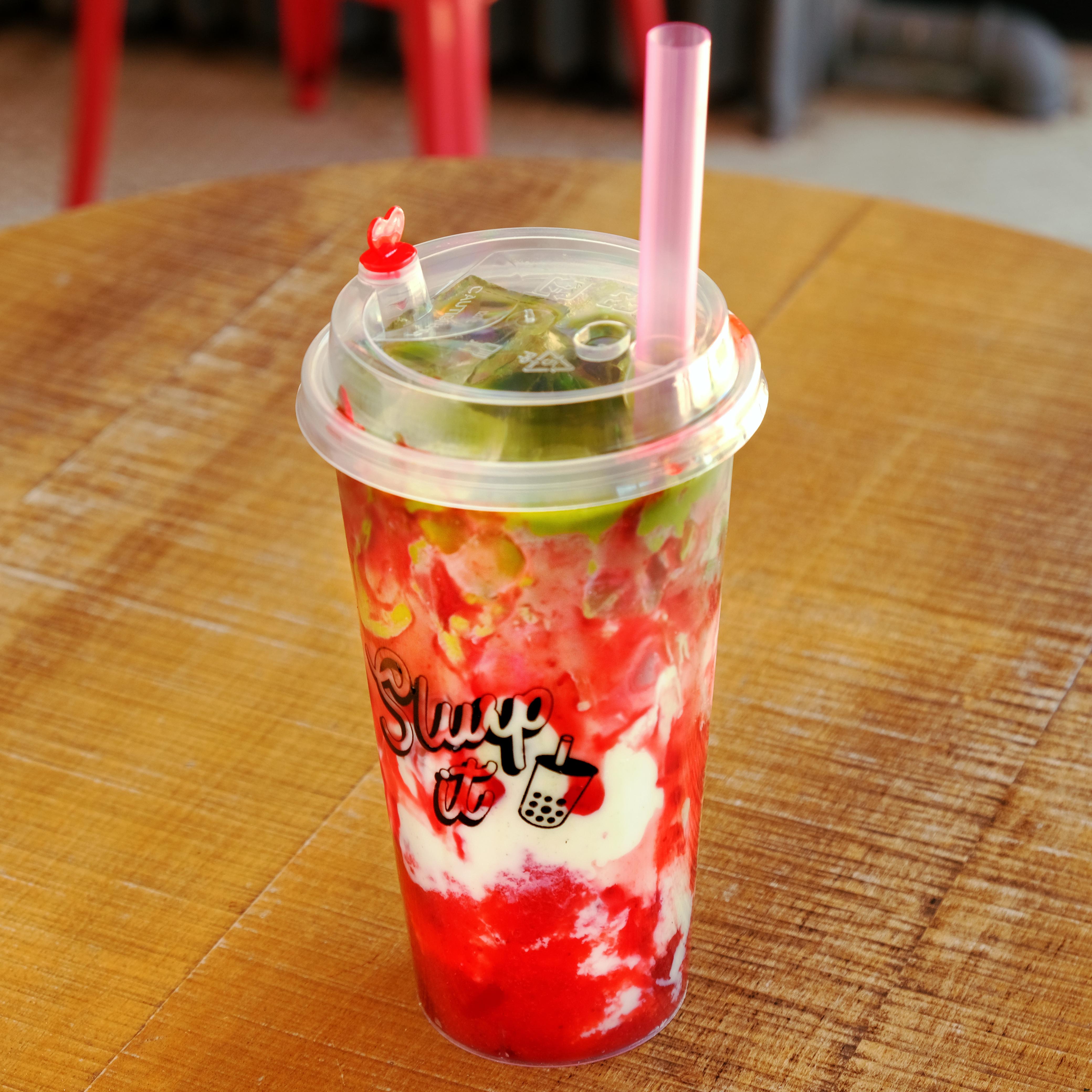 Slurp It strawberry matcha bubble tea
